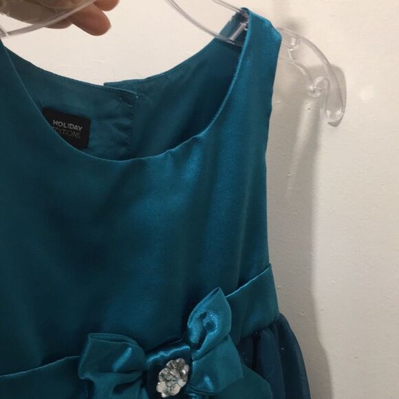 Holiday Editions Dark Teal Sparkles and Bow Dress: Size 6/6X - Picture 6 of 9